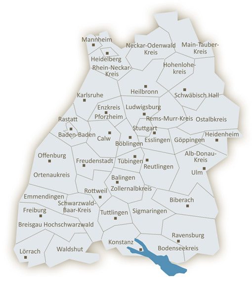 Karte der Landkreise in Baden-Württemberg